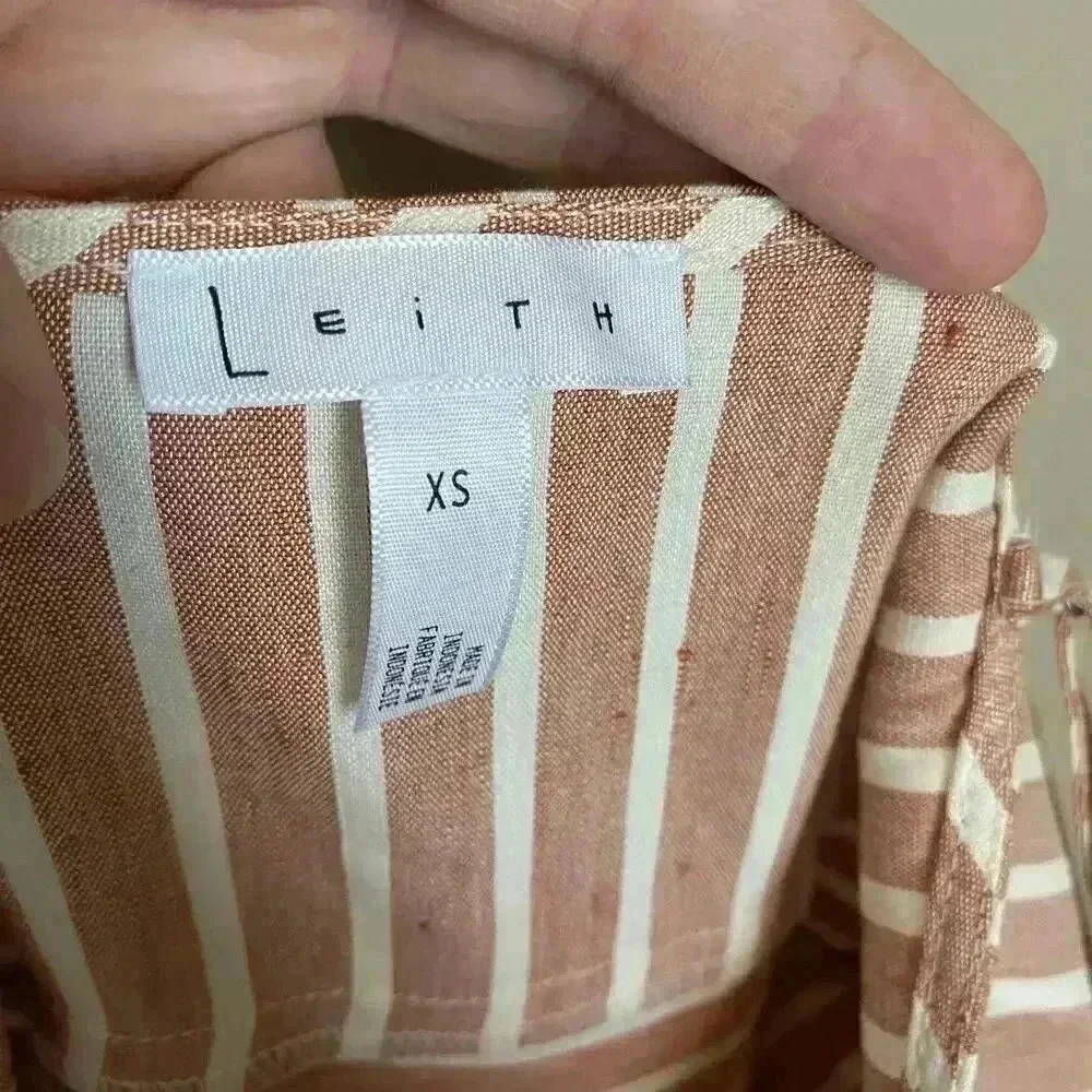 Leith Sleeveless Linen Blend Stripe‎ Jumpsuit XS
